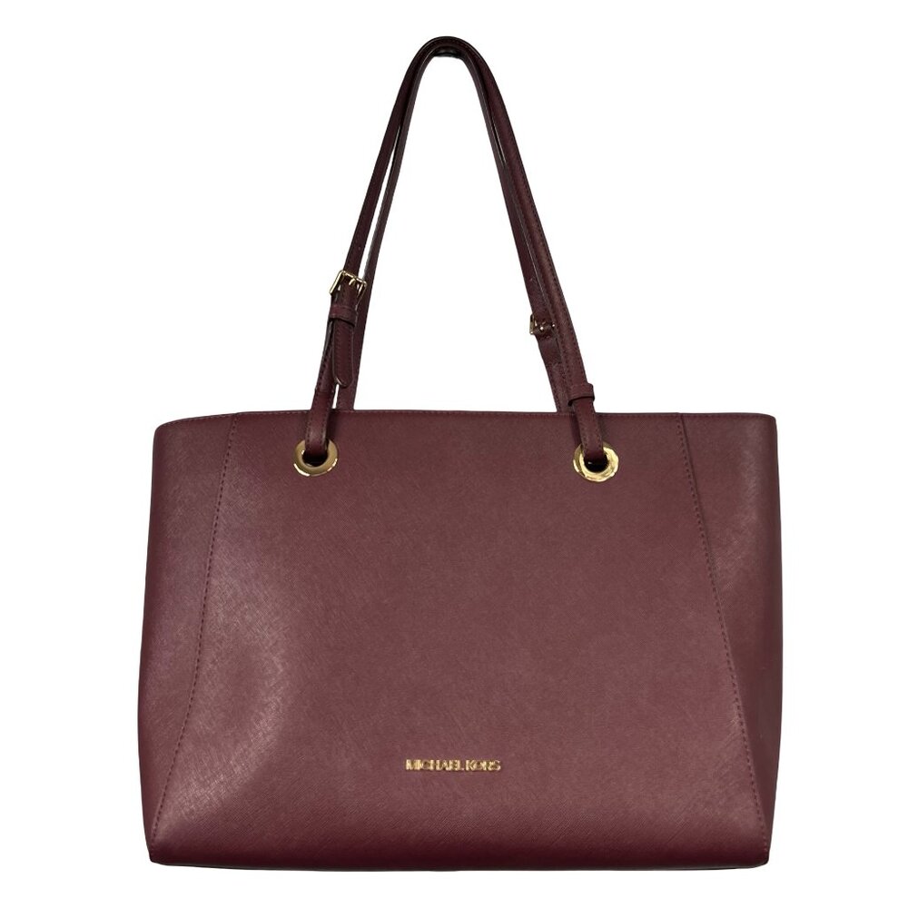 Michael Kors Large Tote Bag with zippered compartment for laptop, wine color.